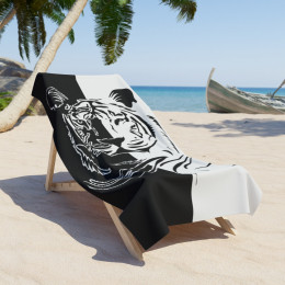 Beach Towel Tiger on black and white 