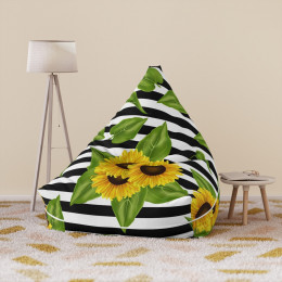 Bean Bag Chair Cover Sunflowers on black and white 