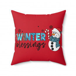 Spun Polyester Square Pillow Winter blessings Snowman Christmas