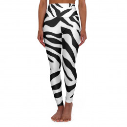 High Waisted Yoga Leggings black and white zebra design